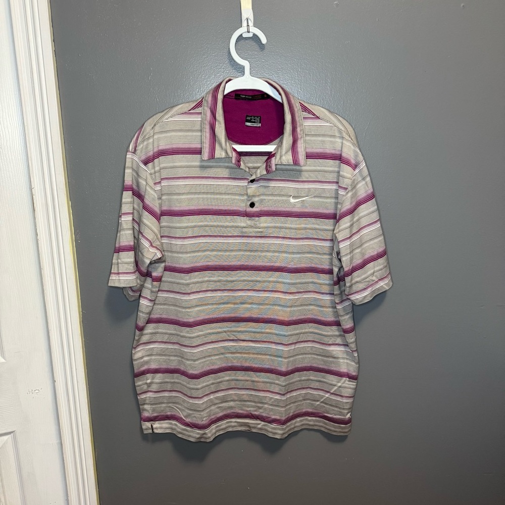 Nike Men's Polo Shirt - Gray and Purple Striped